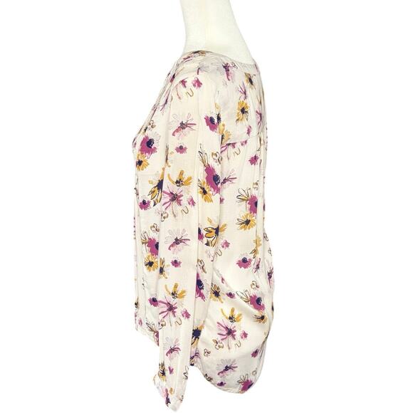 Lucky Brand Women’s M Peasant Blouse Top | White Floral Long Sleeve Boho - Picture 2 of 13